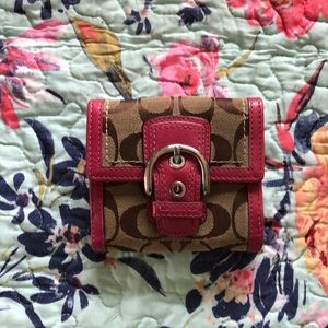 Coach Pink & Tan Logo Signature Small Wallet